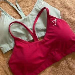 2 GYMSHARK Size large Athletic Bra half top magenta pink and turquoise blue